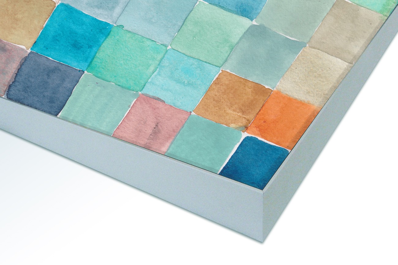 Close up textieldoek in frame gemonteerd