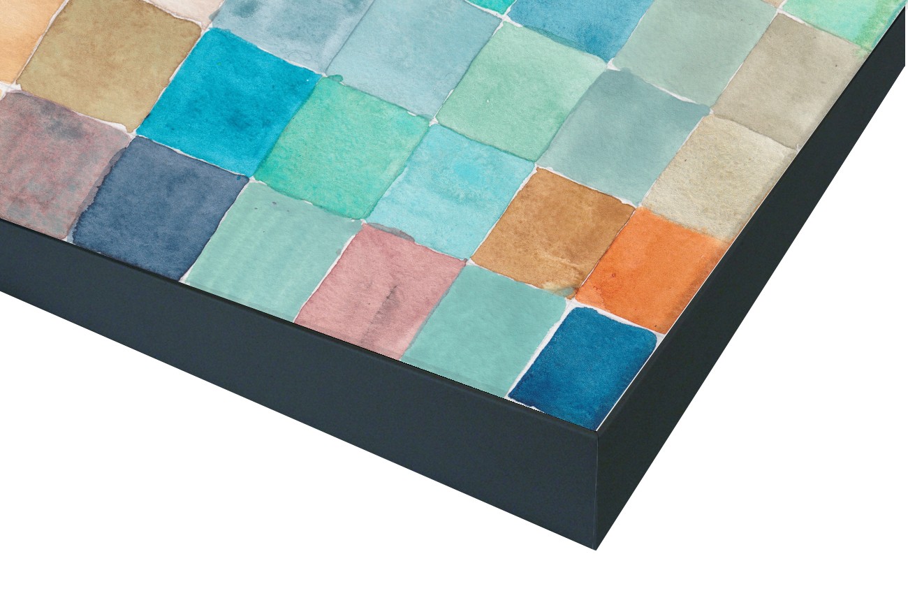 Close up textieldoek in frame gemonteerd zwart