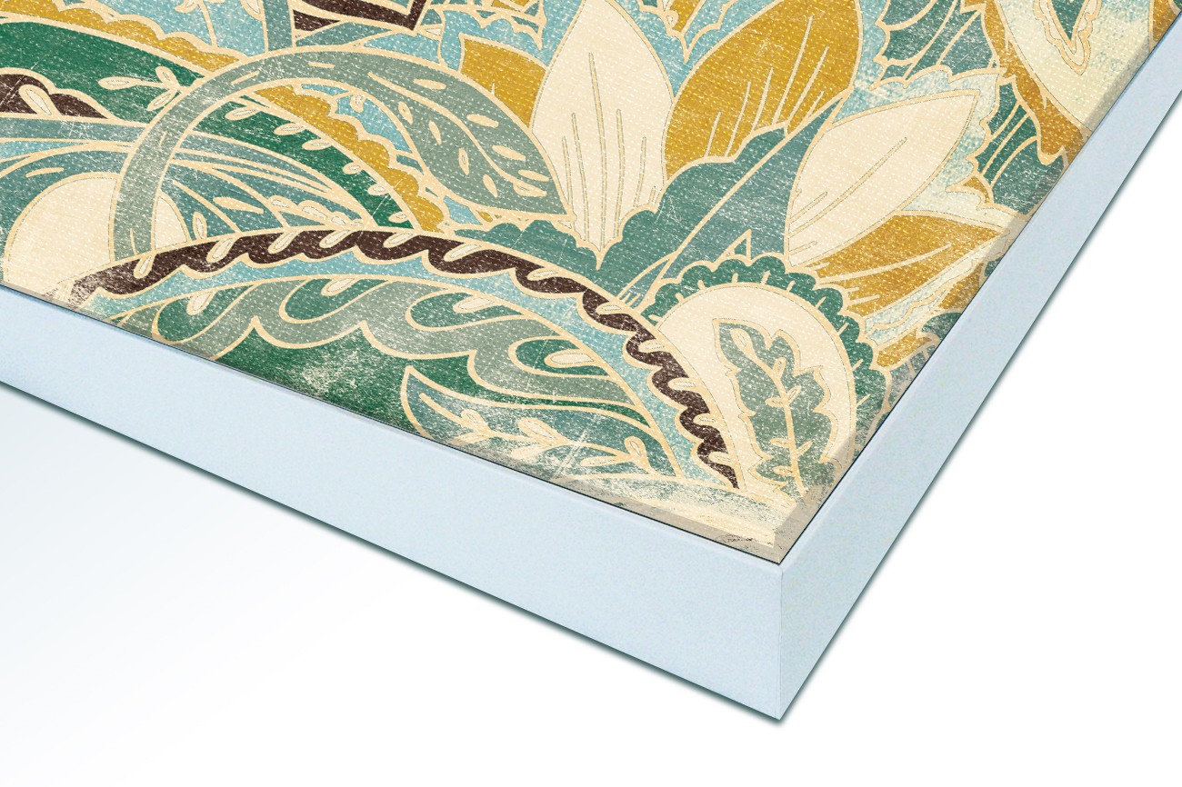 Close up textieldoek in frame gemonteerd wit