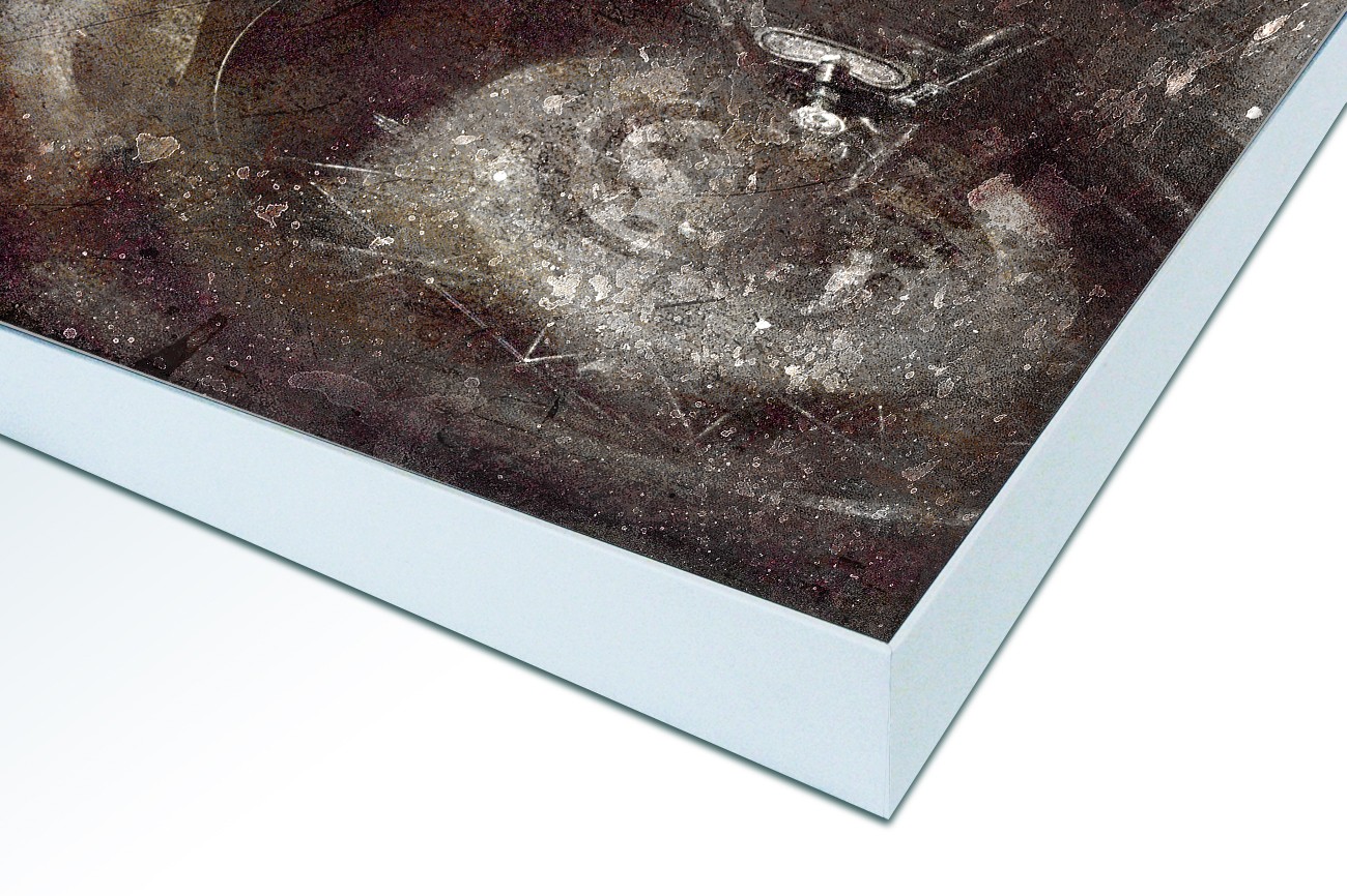 Close up textieldoek in frame gemonteerd wit