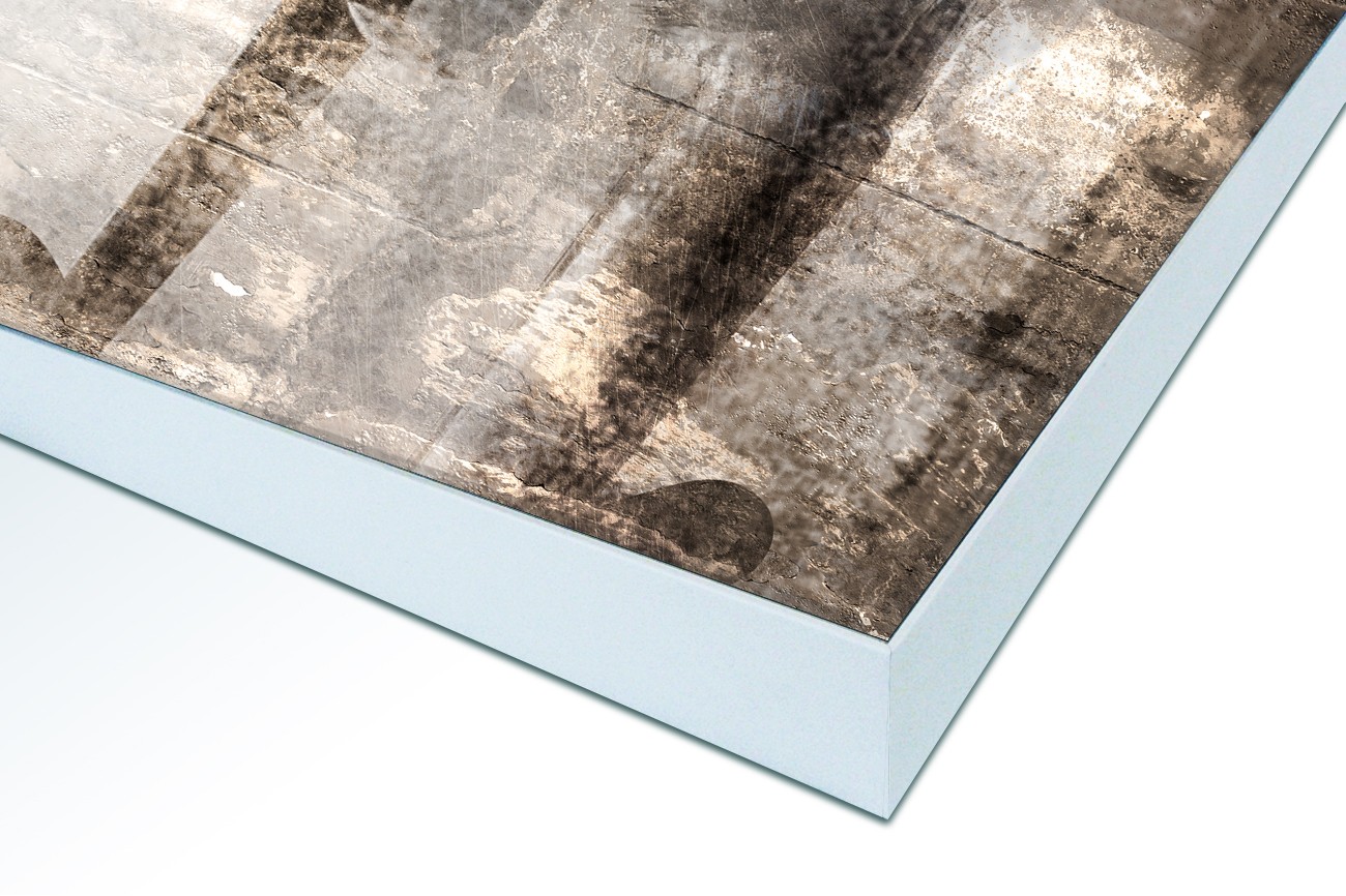 Close up textieldoek in frame gemonteerd wit