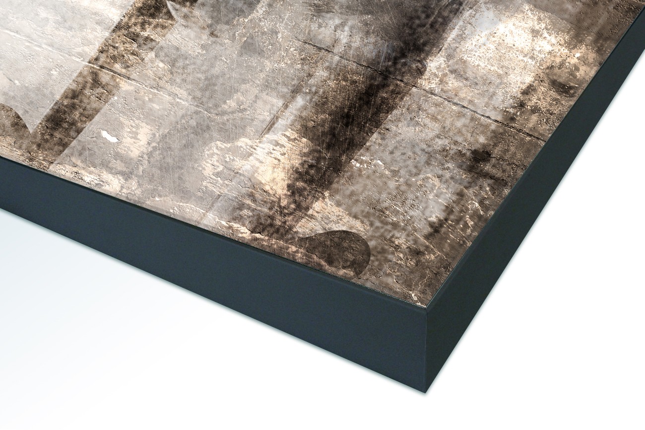 Close up textieldoek in frame gemonteerd zwart