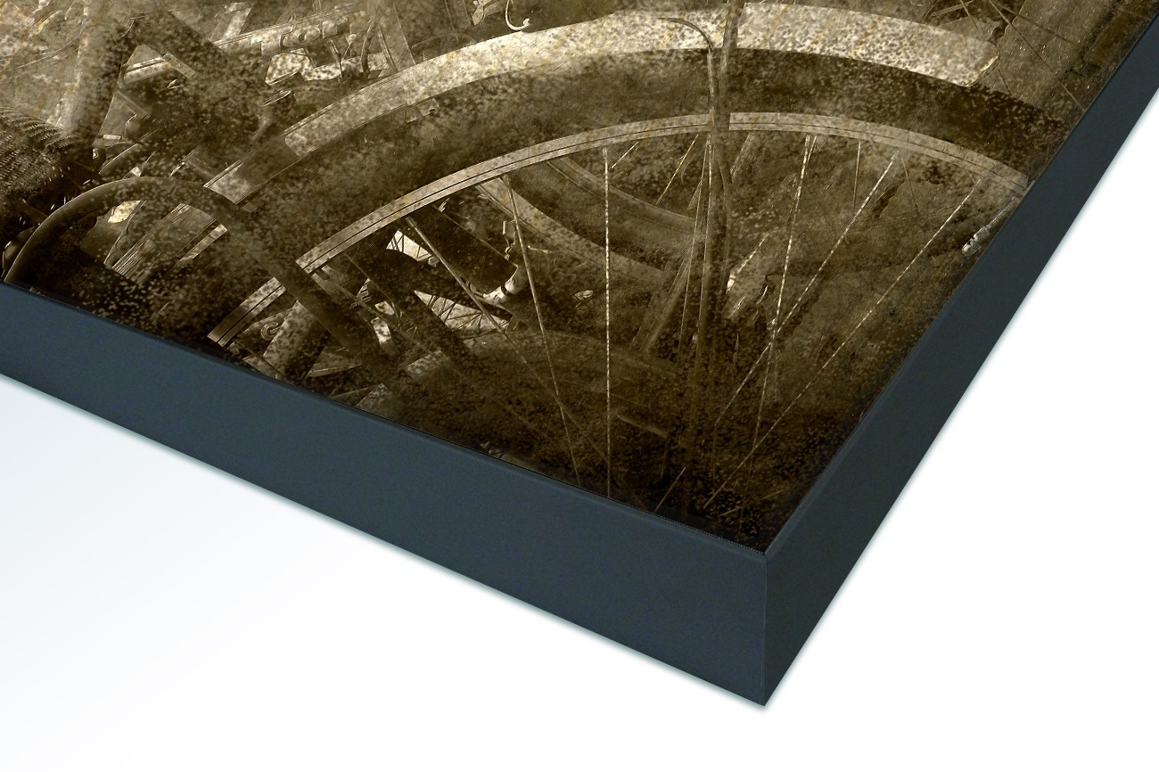 Close up textieldoek in frame gemonteerd zwart