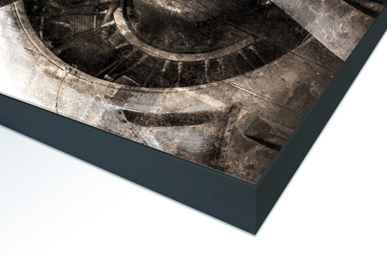 Close up textieldoek in frame gemonteerd zwart