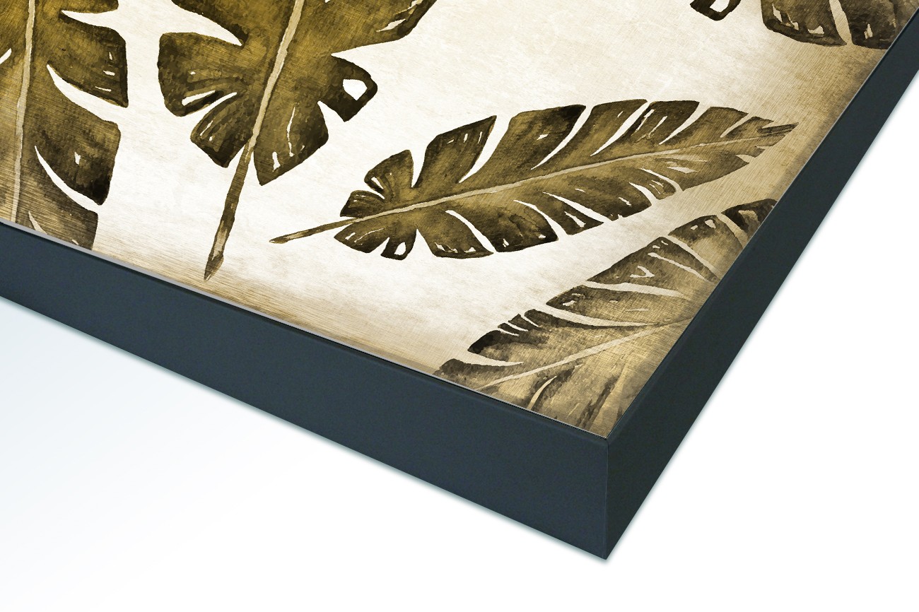 Close up textieldoek in frame gemonteerd zwart