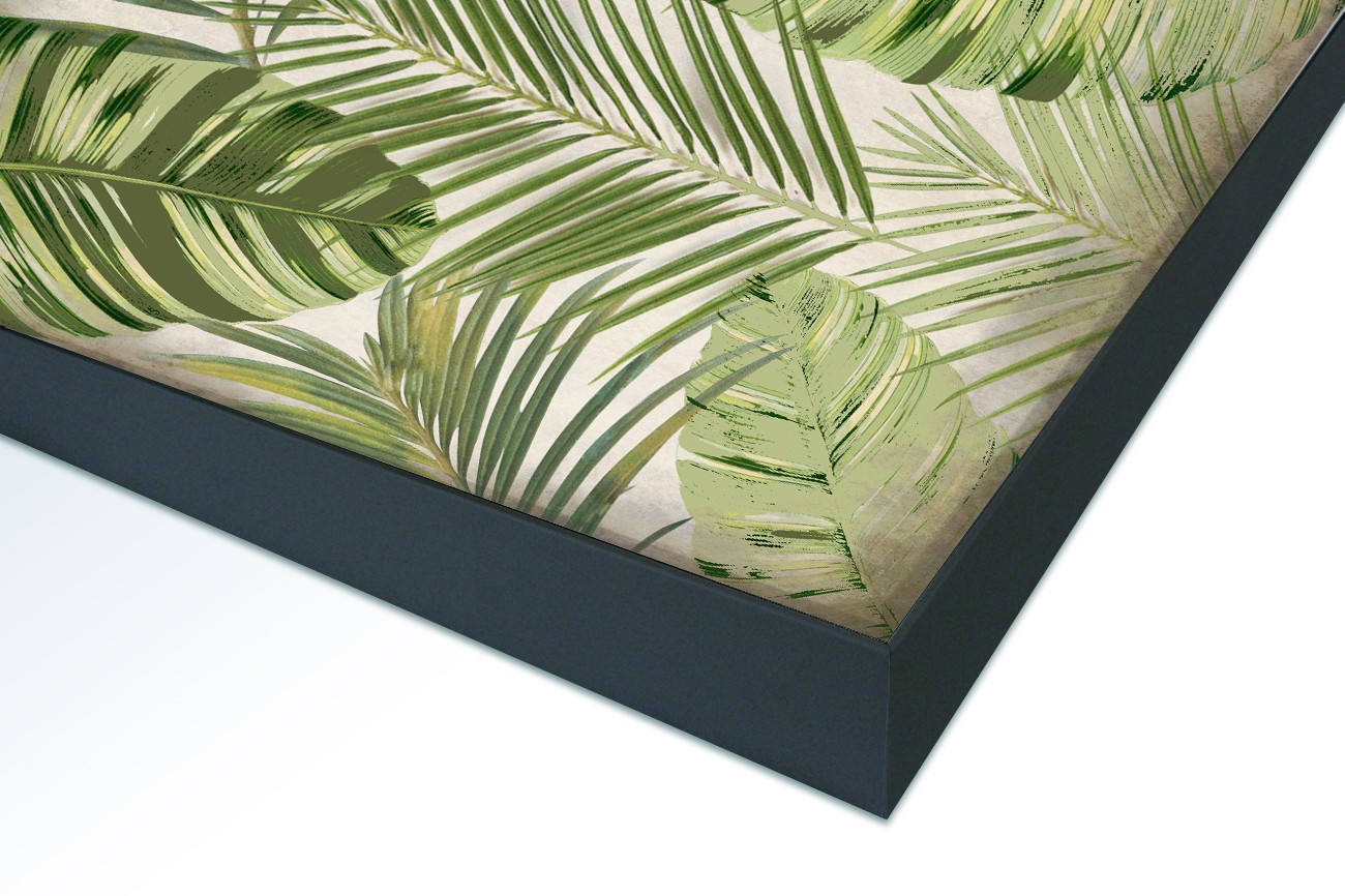 Close up textieldoek in frame gemonteerd zwart