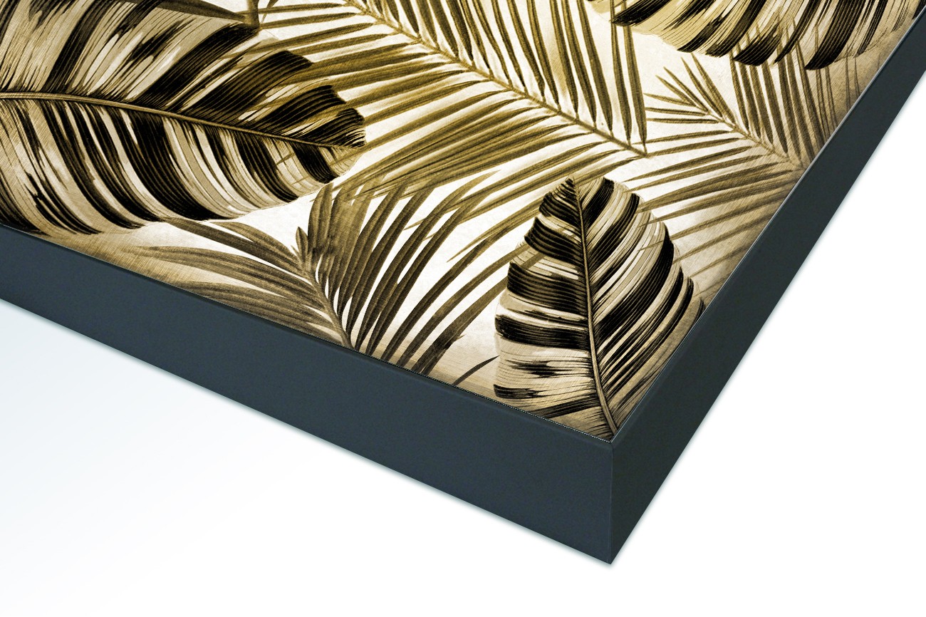 Close up textieldoek in frame gemonteerd zwart