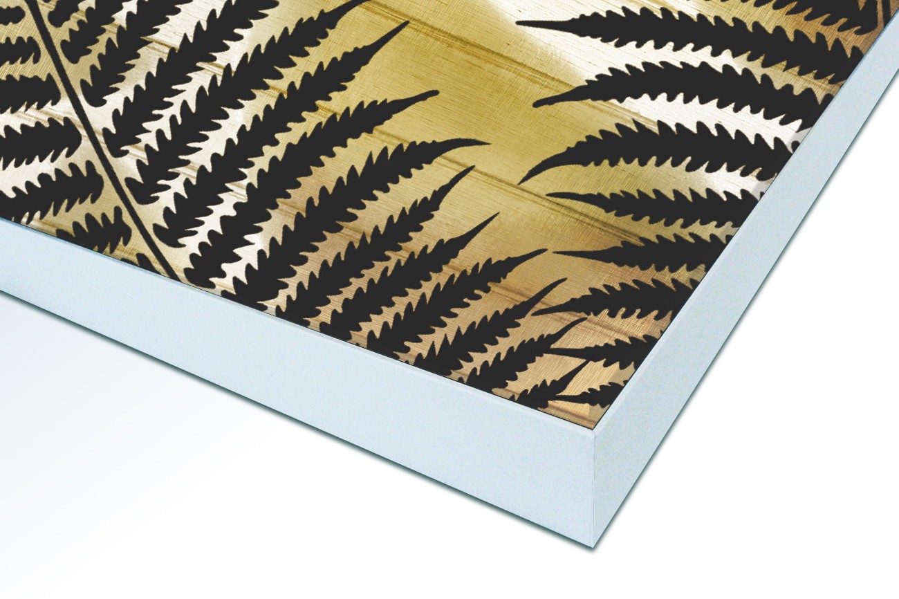 Close up textieldoek in frame gemonteerd wit